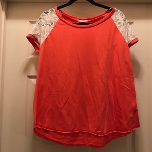 Coral shirt with lace sleeves